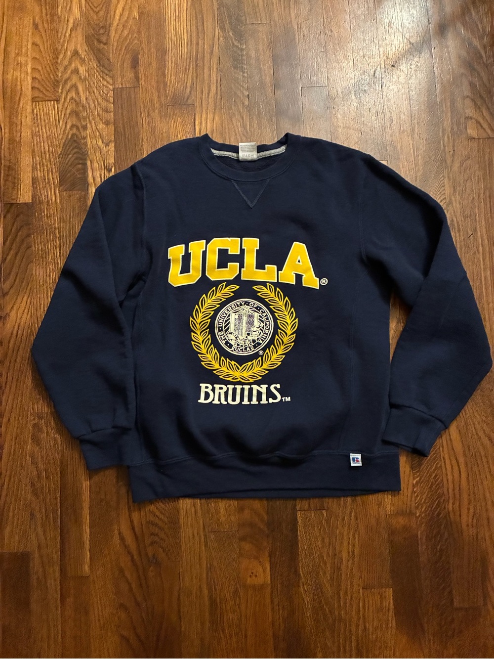 Russell Athletic Navy UCLA Bruins Crewneck Sweatshirt with Yellow Logo